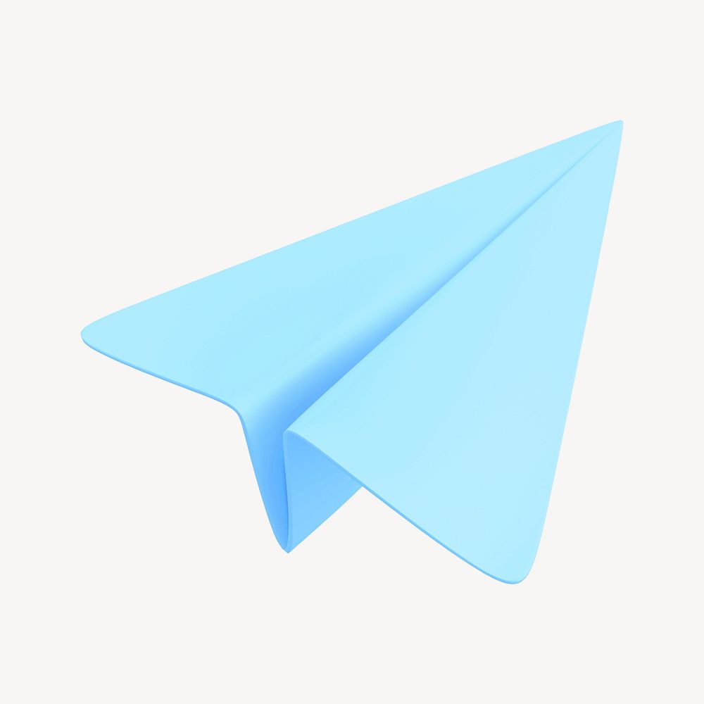 Blue paper plane, 3D icon illustration