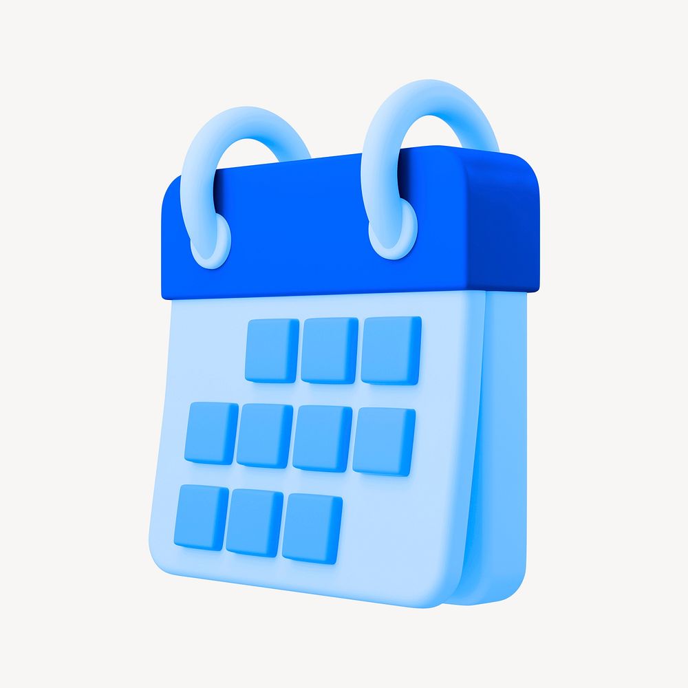 Blue calendar, 3D icon illustration