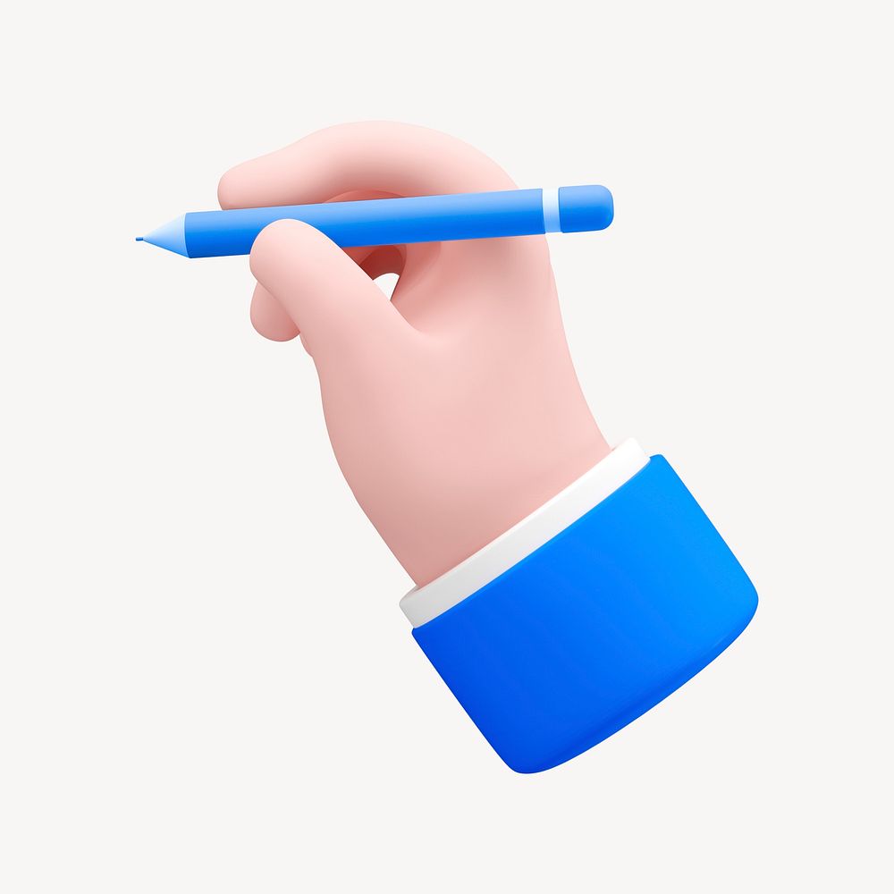 Hand holding stylus, 3D hand gesture    collage element psd