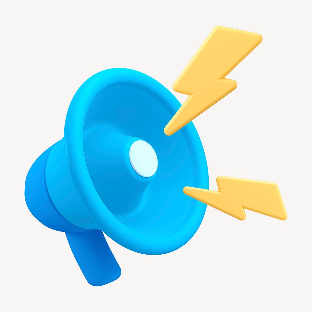 Loud blue megaphone 3D graphic illustration