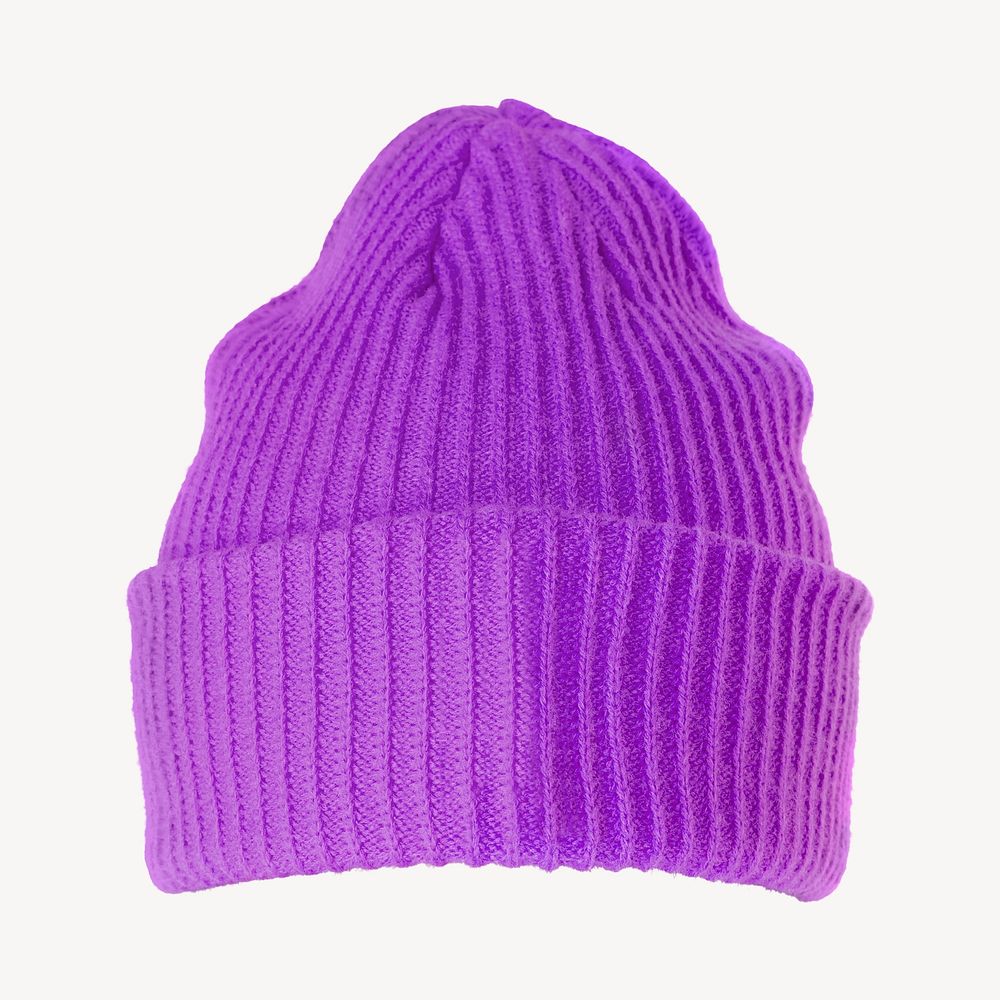 Purple beanie hat, isolated fashion object 