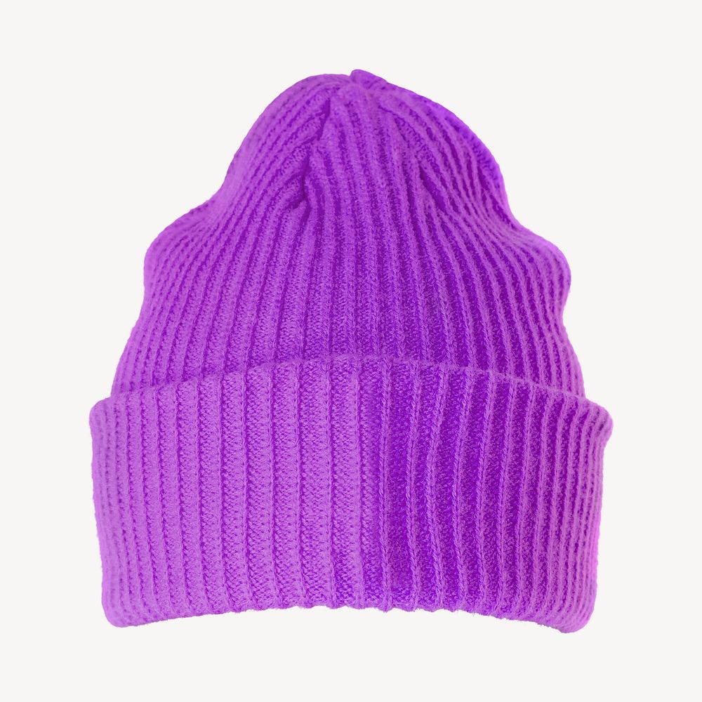Purple beanie hat, isolated fashion object  collage element psd