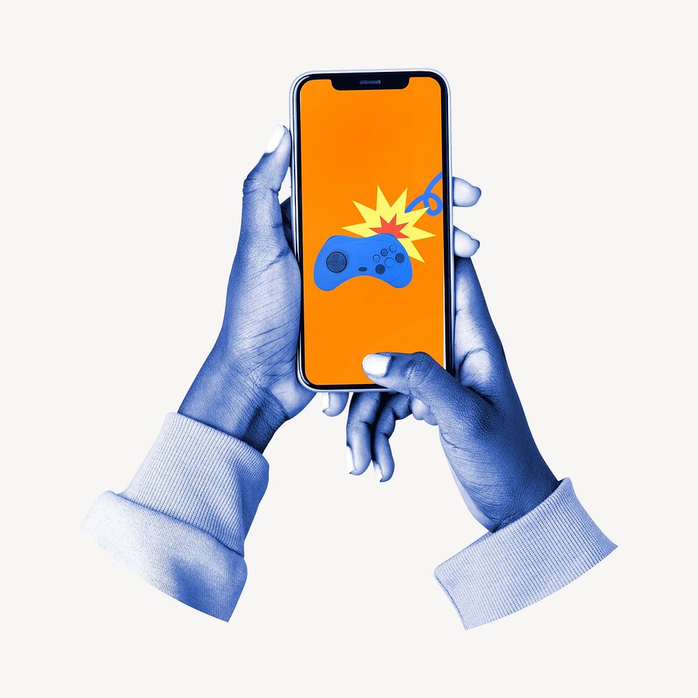 Holding smartphone, game, digital device illustration