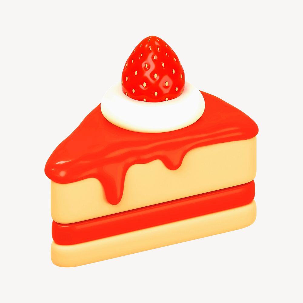 Strawberry cake 3D dessert   collage element psd
