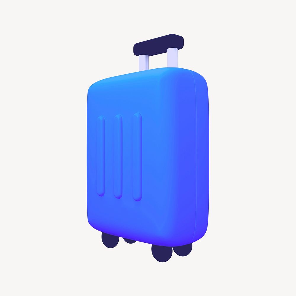 Blue luggage, 3D traveling   collage element psd