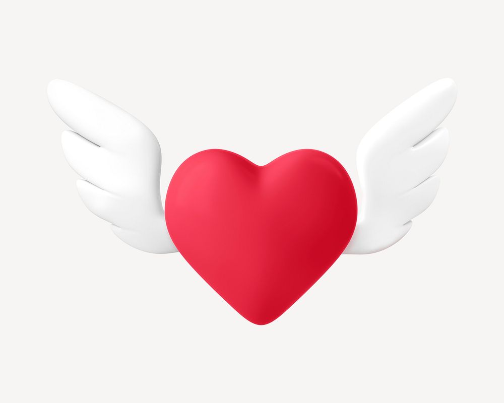 Red winged heart, 3D rendering illustration