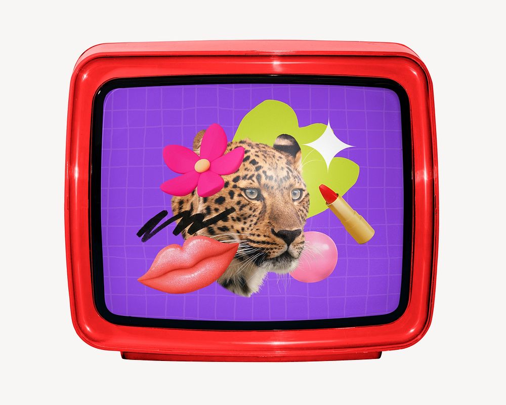 Retro tv mockup, colorful remix clip art psd