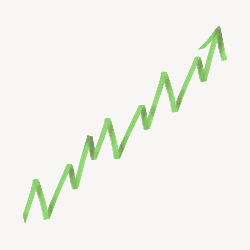 Green upward arrow, business doodle graphic psd