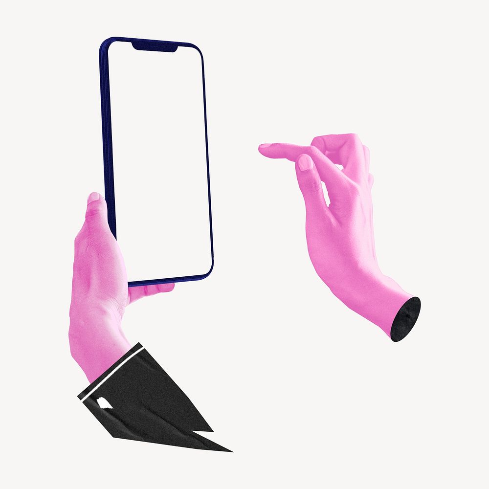 Hand using smartphone, business collage element psd