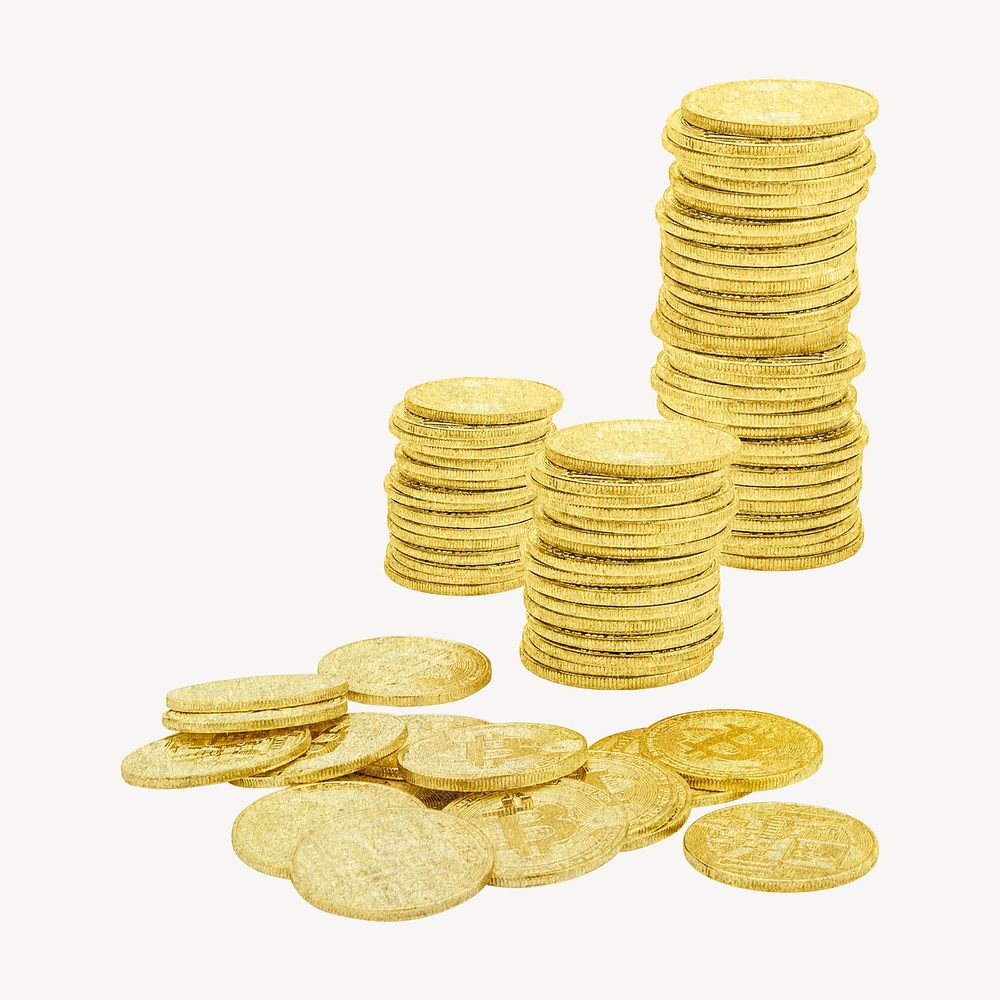 Stacked gold coins, money, finance isolated image psd