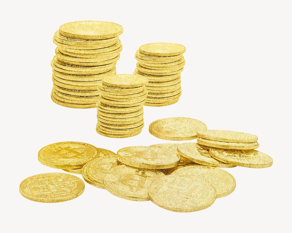 Stacked gold coins, money, finance isolated image psd