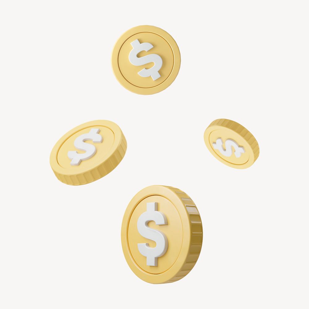 Falling gold coins, money, finance isolated image psd
