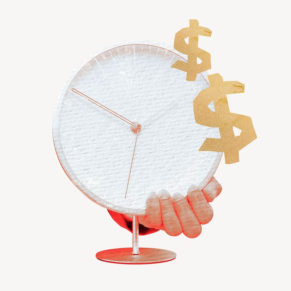 Time is money, hand holding clock business remix