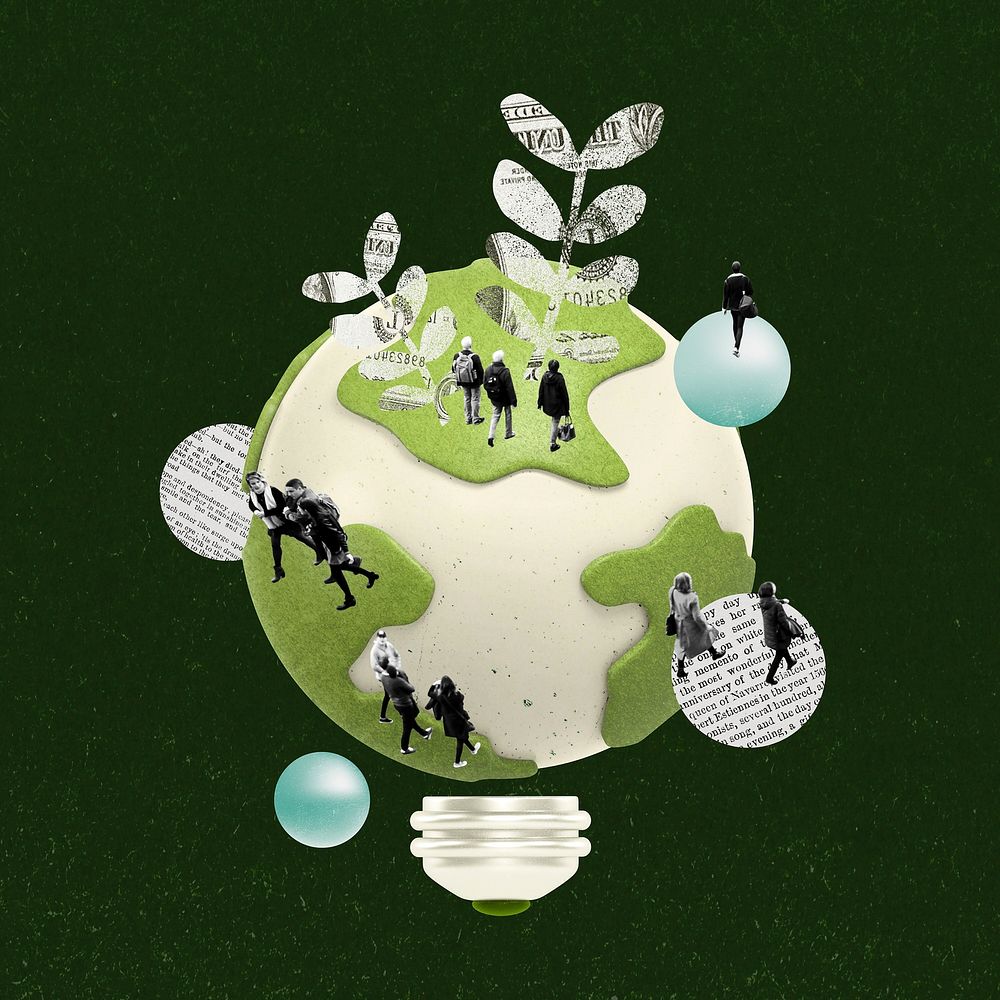 Renewable energy green globe, environment remix