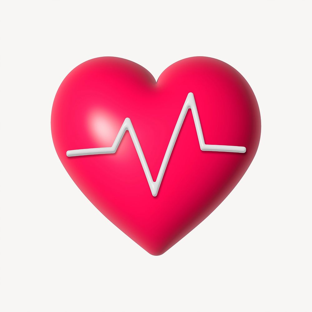 Heart 3D illustration with vital signs 