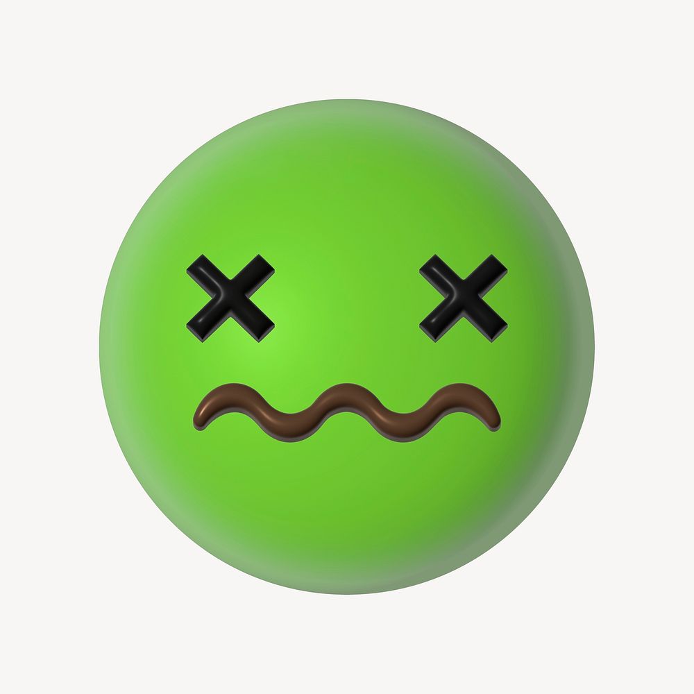 Sickly-green face 3D emoticon psd