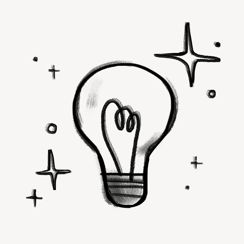 Sparkling light bulb, creative ideas doodle psd