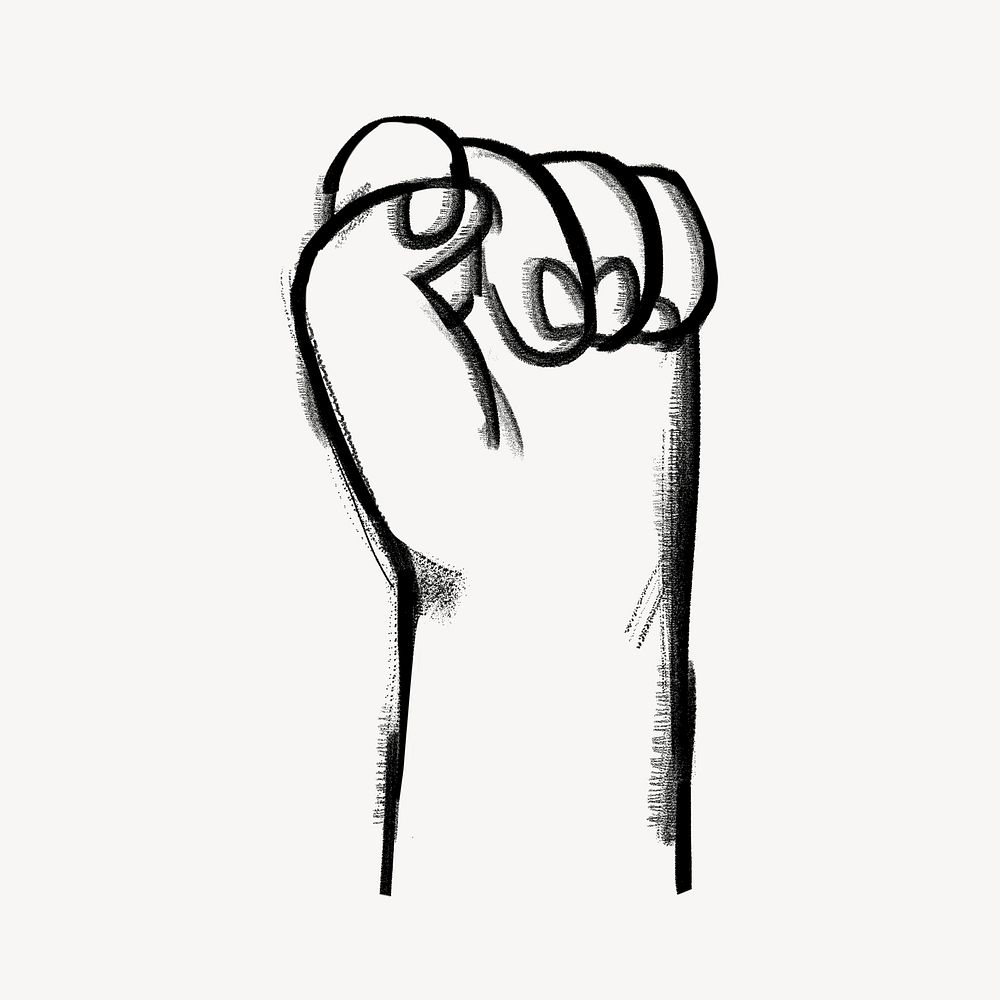 Raised fist, revolution symbol, gesture doodle psd
