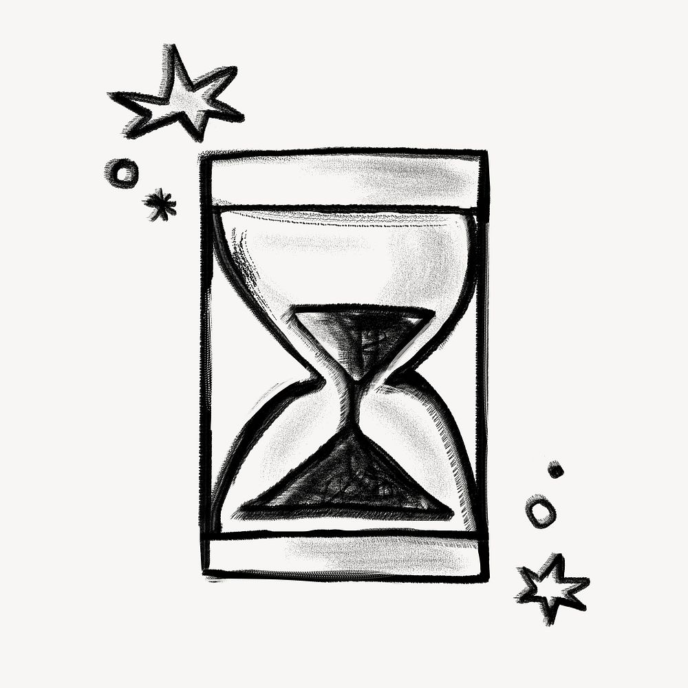 Sparkling hourglass, time management business doodle psd