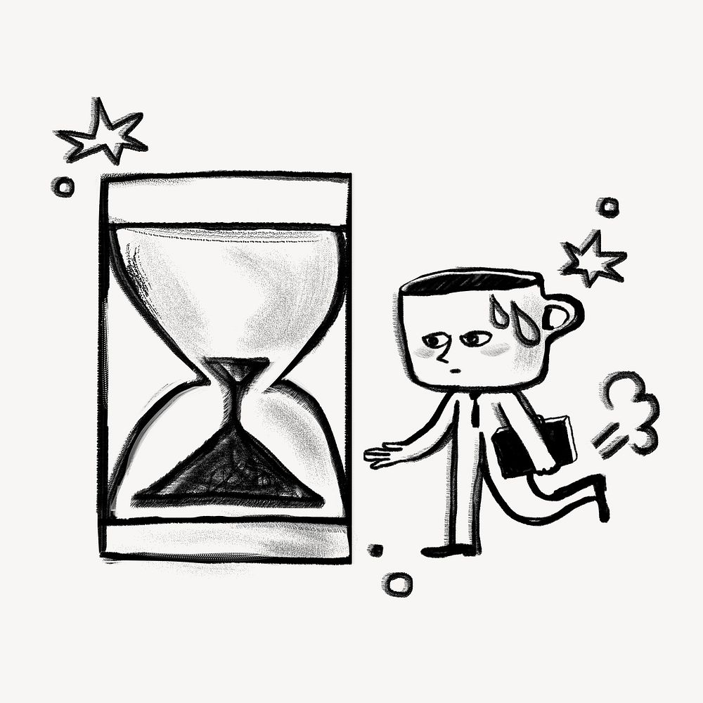 Businessman rushing, hourglass doodle