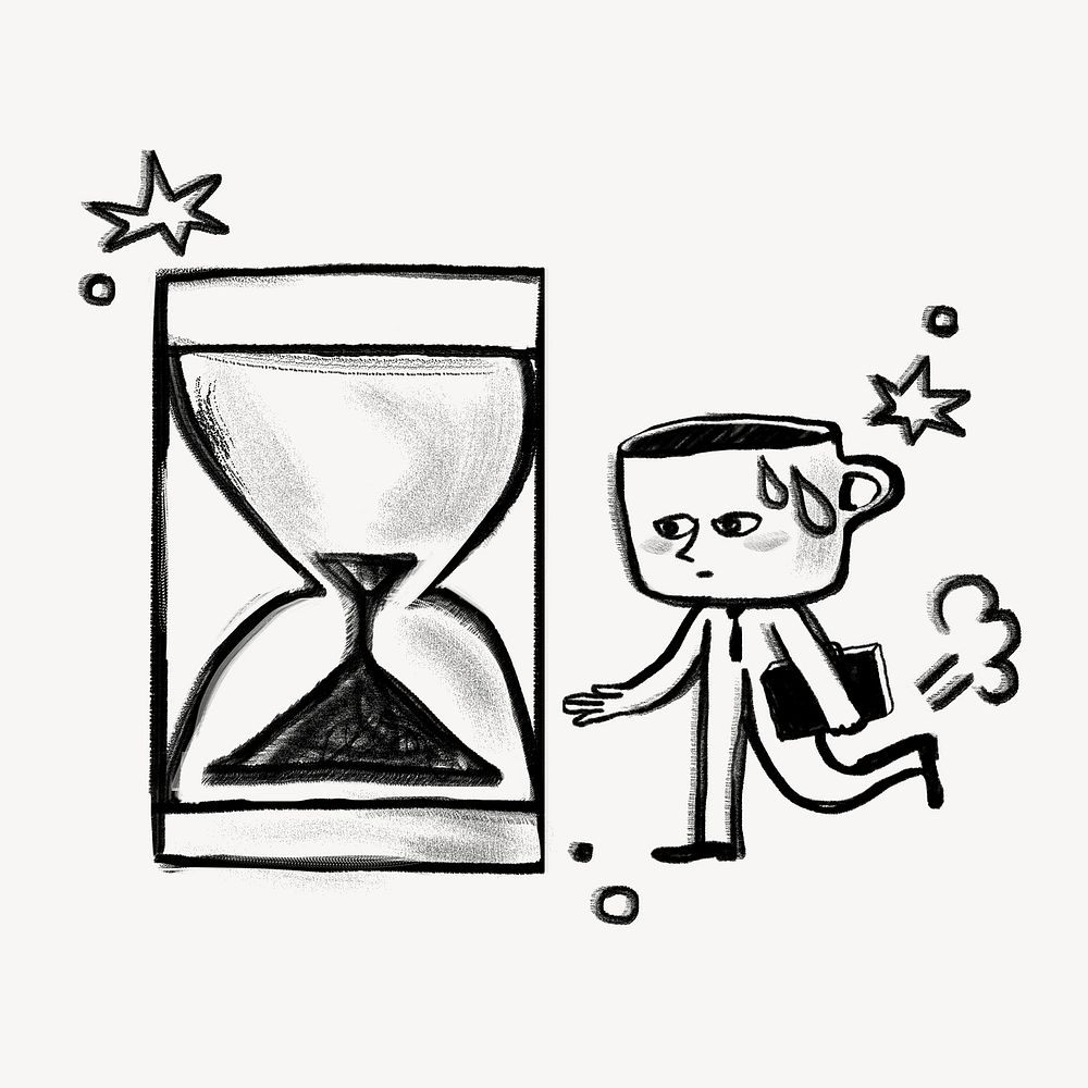 Businessman rushing, hourglass doodle psd