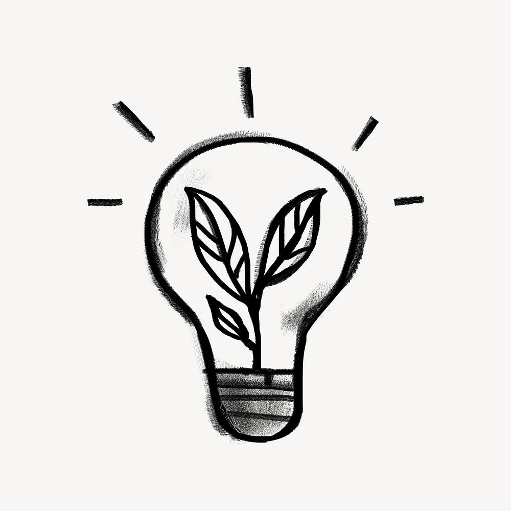 Light bulb sprout, green energy, environment doodle  psd