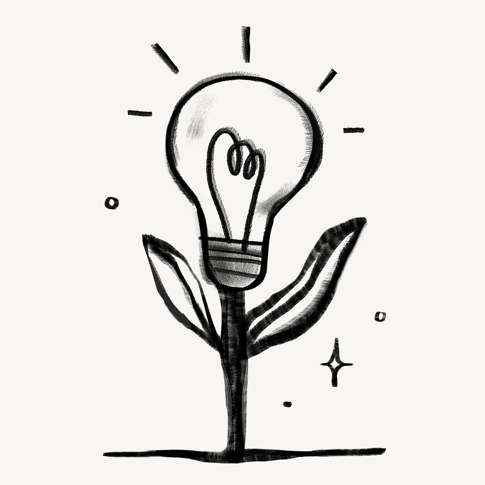 Light bulb tree, growing creative ideas doodle psd