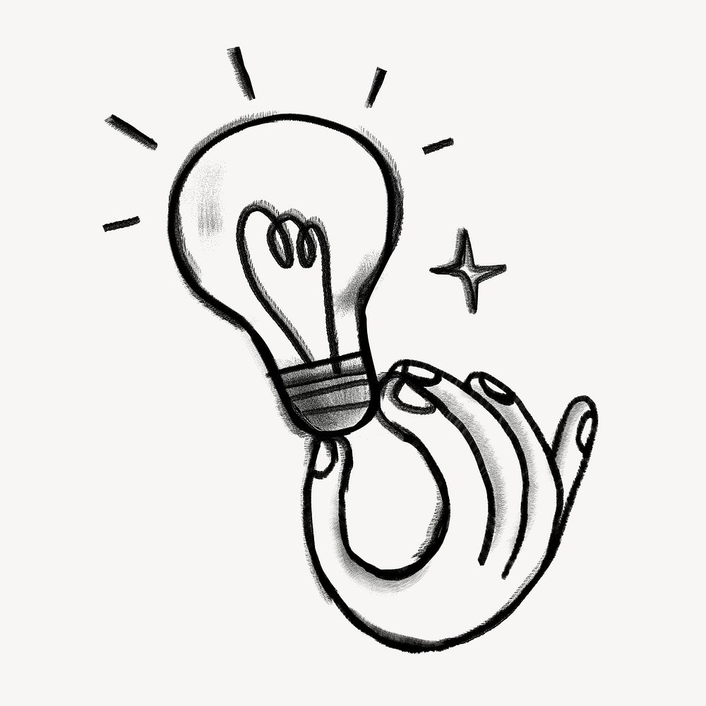 Hand holding light bulb, creative ideas doodle psd