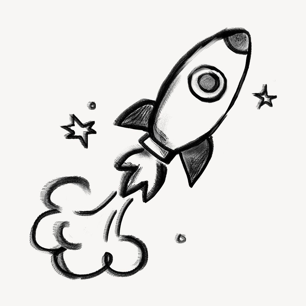 Launching rocket, startup business, chalk texture doodle