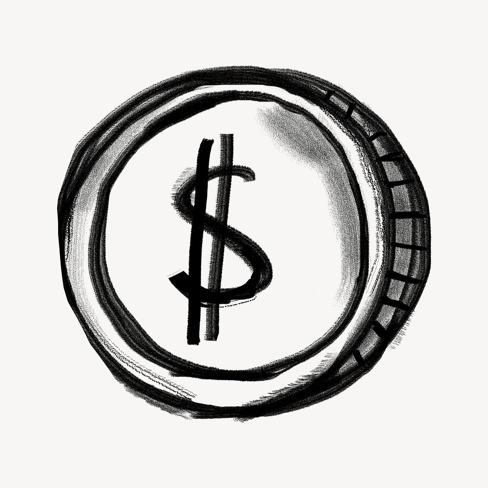Coin money, finance doodle, chalk texture design psd