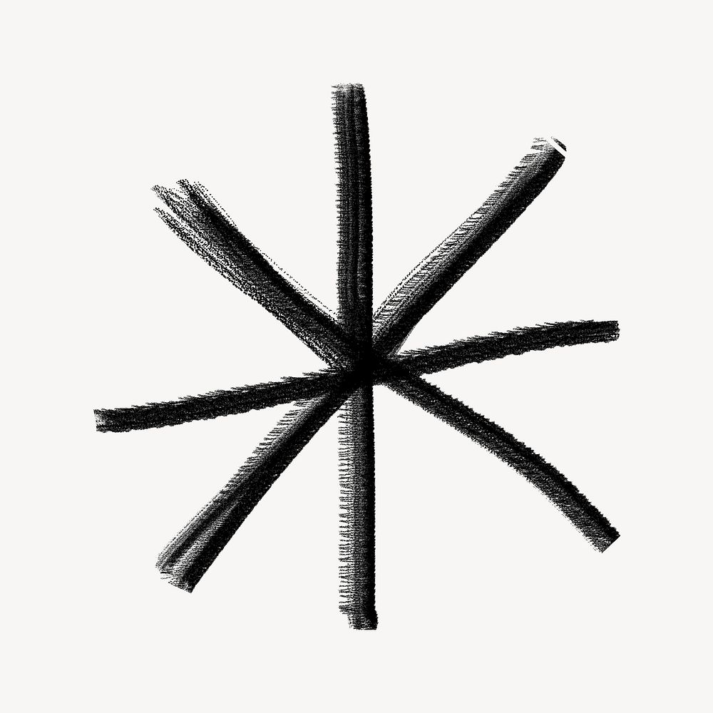 Black asterisk shape, chalk texture doodle