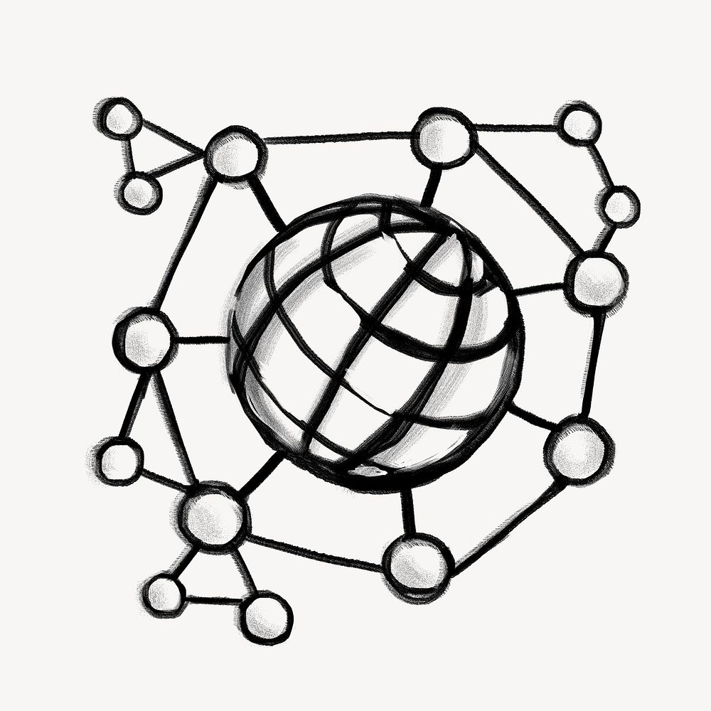 Grid globe, global connection business doodle