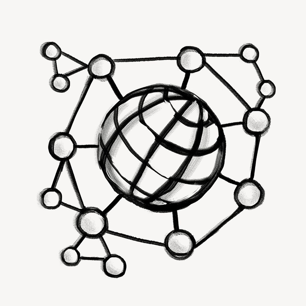 Grid globe, global connection business doodle psd