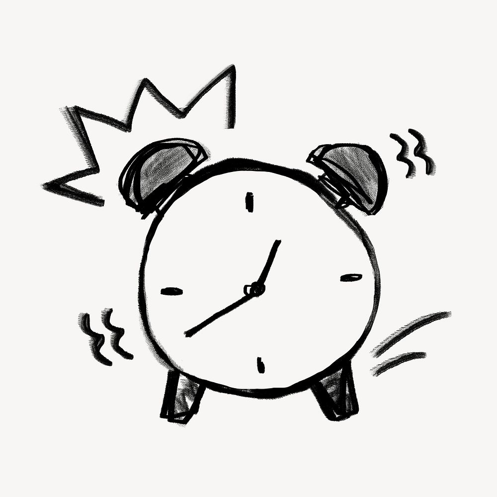 Ringing alarm clock, time's up, business doodle psd
