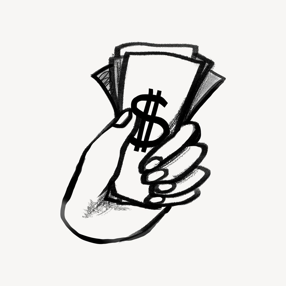 Hand holding money, business investor doodle