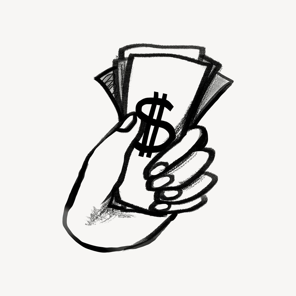 Hand holding money, business investor doodle psd