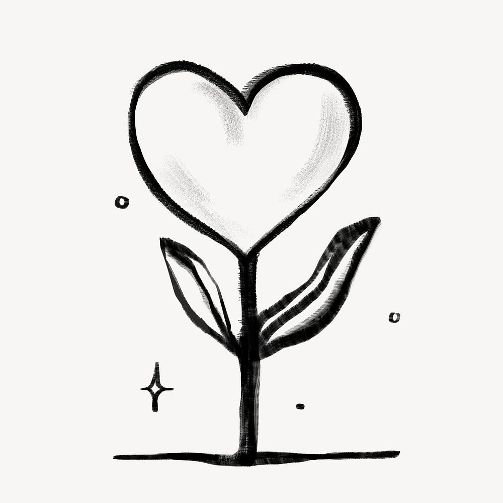 Heart plant, social media doodle psd