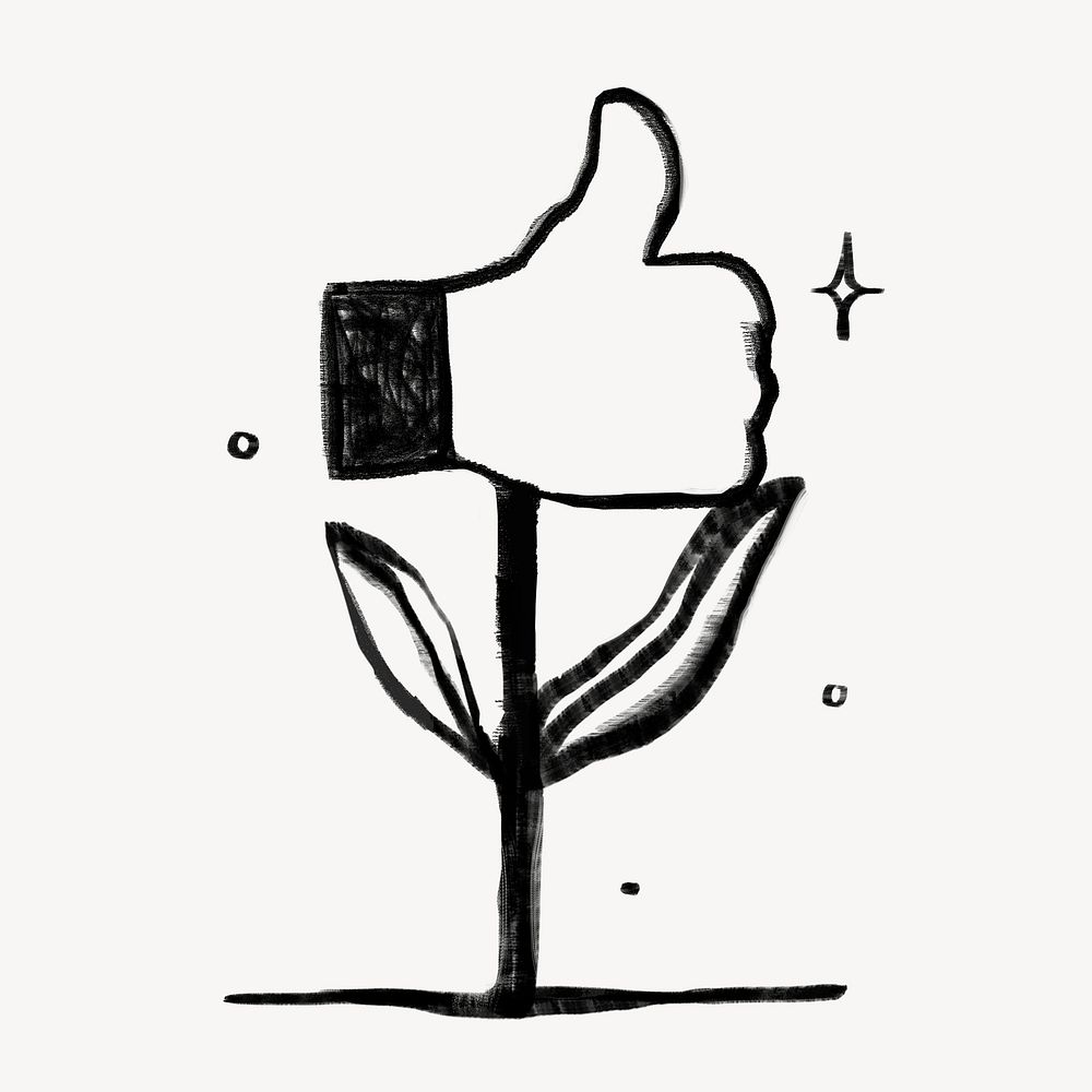 Thumbs up hand plant, social media doodle psd