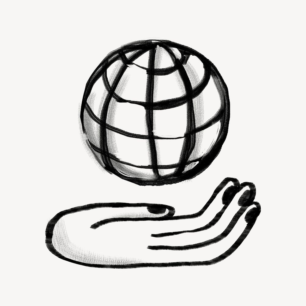 Hand presenting globe, network doodle psd
