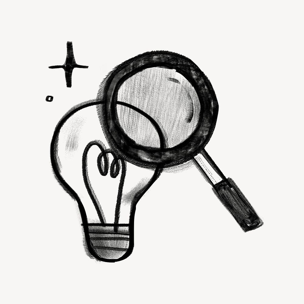 Magnifying glass bulb, ideas search doodle psd