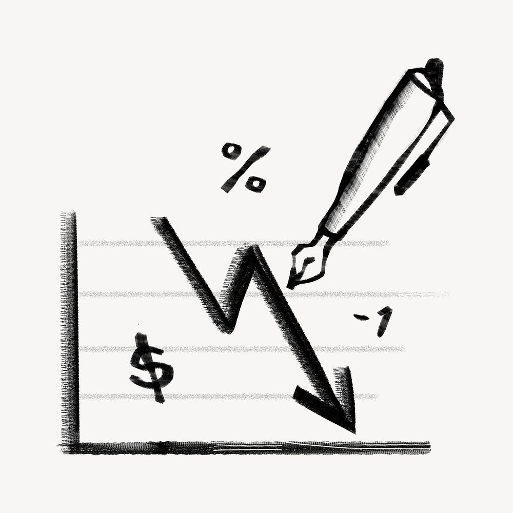 Downward arrow chart, business finance doodle
