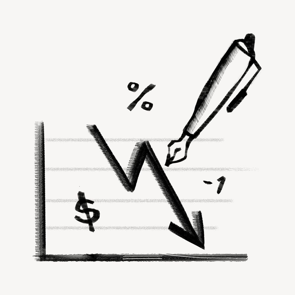 Downward arrow chart, business finance doodle psd