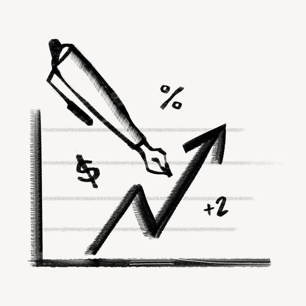 Upward arrow chart, business finance doodle psd