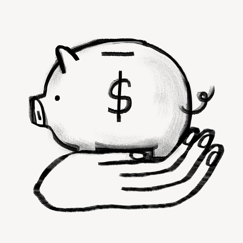 Hand presenting piggy bank doodle