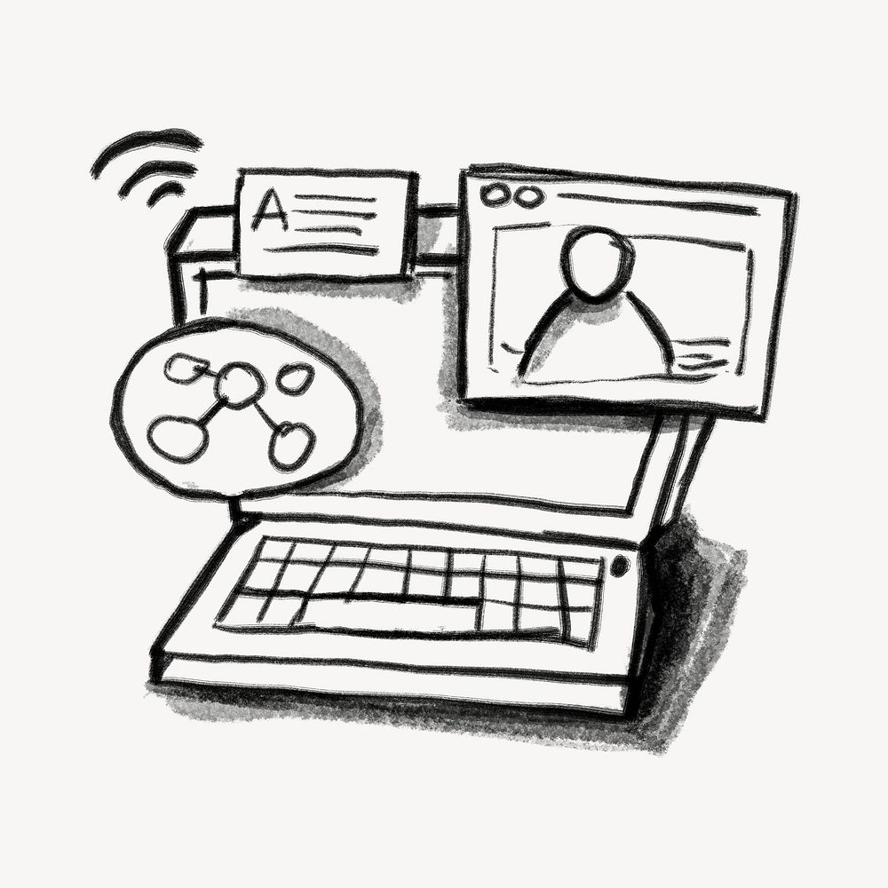 Customer analytics on laptop screen doodle psd