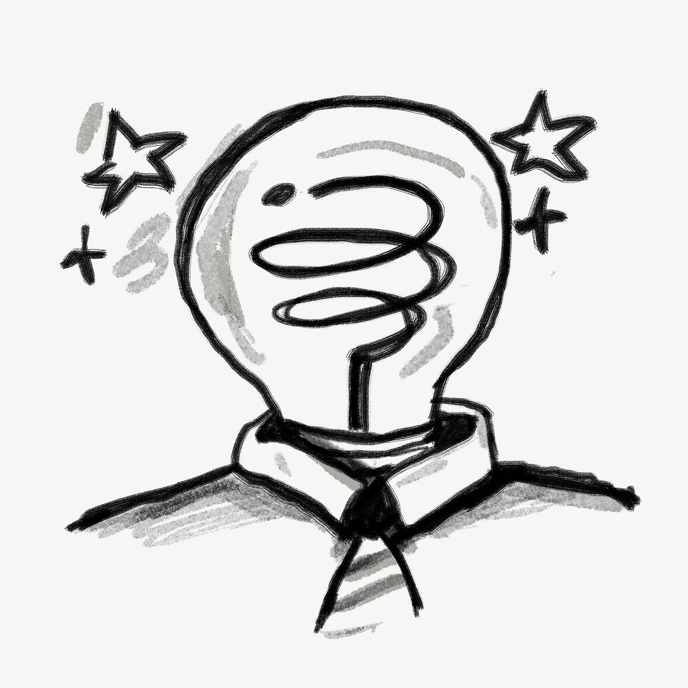 Bulb head businessman, character doodle psd
