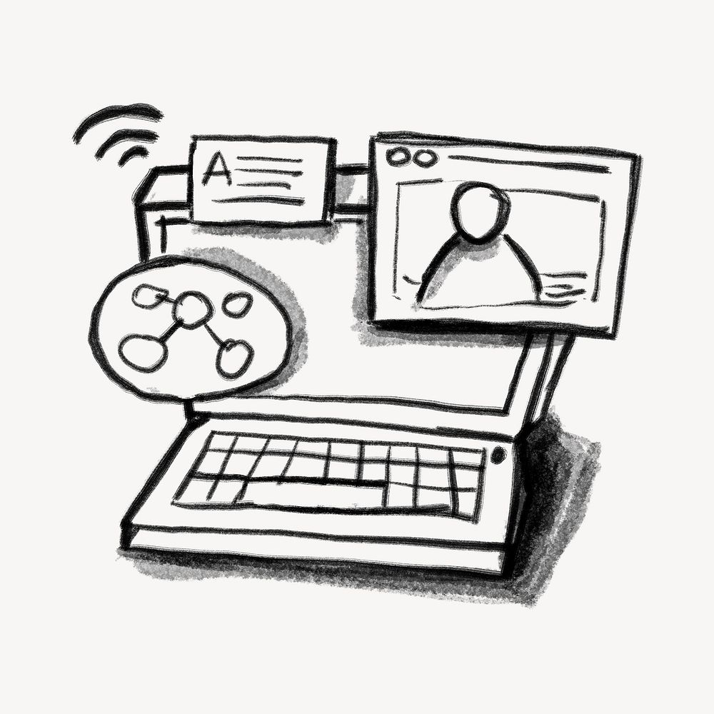 Customer analytics on laptop screen doodle