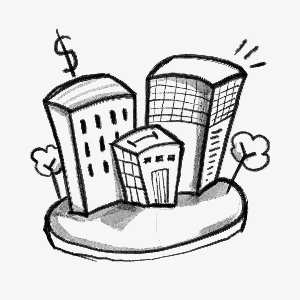 Office buildings island, business doodle