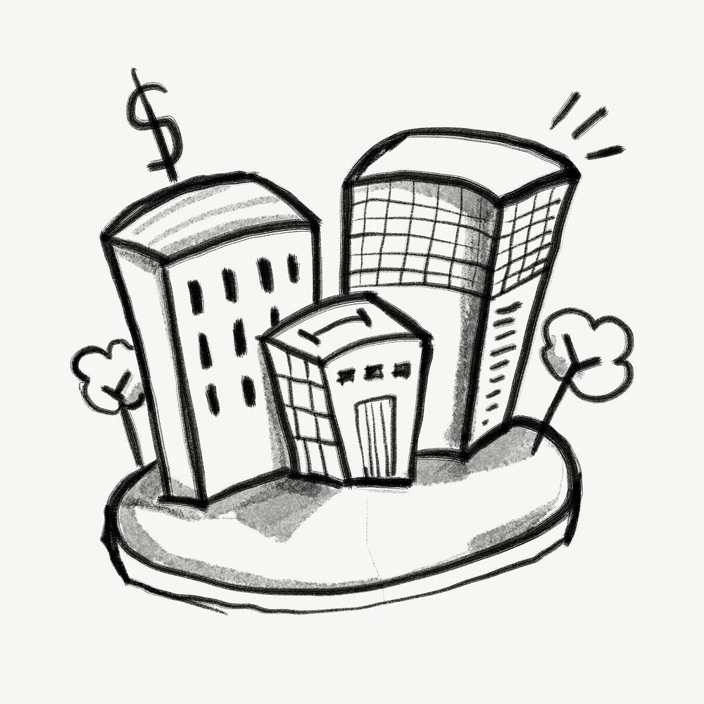 Office buildings island, business doodle psd