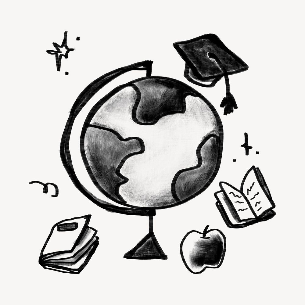 Spinning globe, cute education doodle